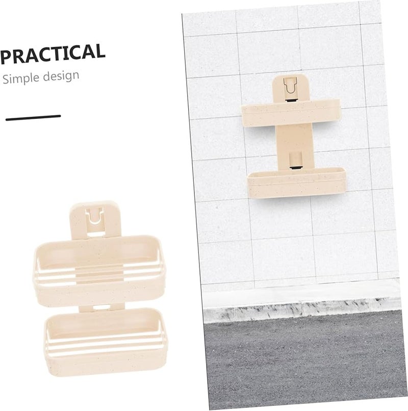 Beige Double Layer Wall Mounted Soap Dish Holder Self Adhesive Bathroom Kitchen Organizer - Image 4